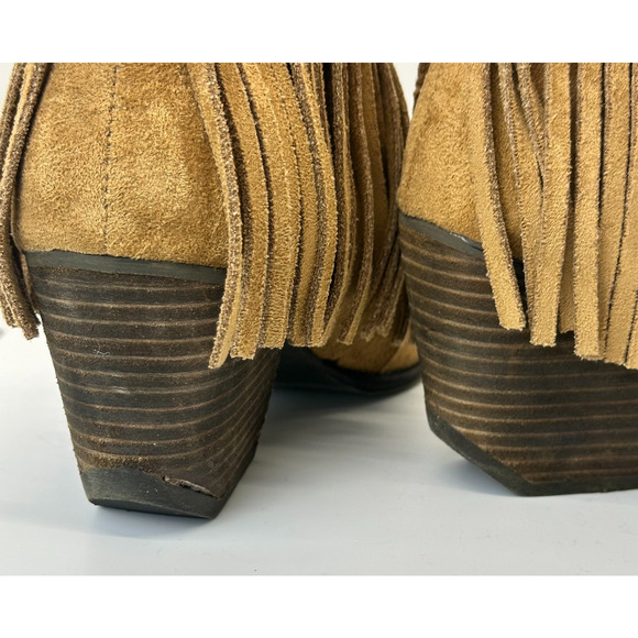 Coconuts By Matisse Lambert Saddle Fringe Ankle Boots Camel Western 8 Faux Suede - Picture 10 of 14